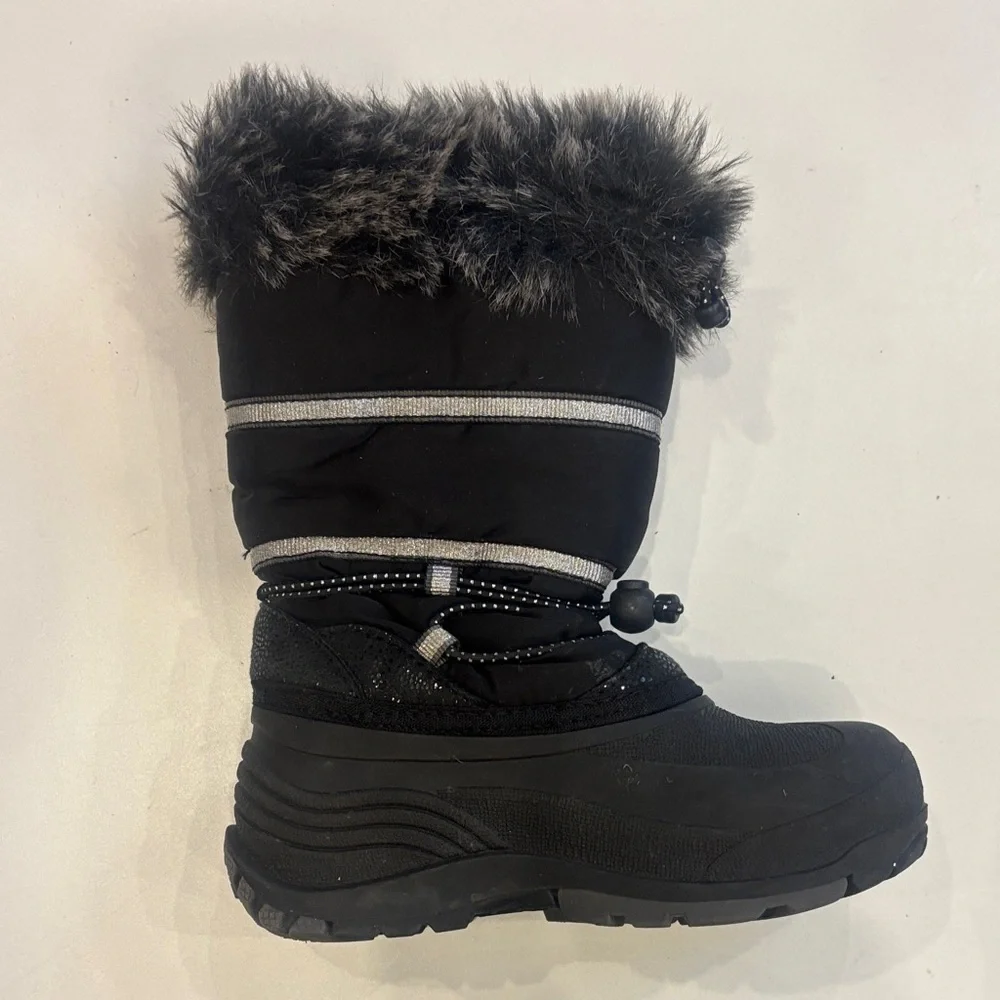 Kamik Black and Silver Faux Fur Snow Boots